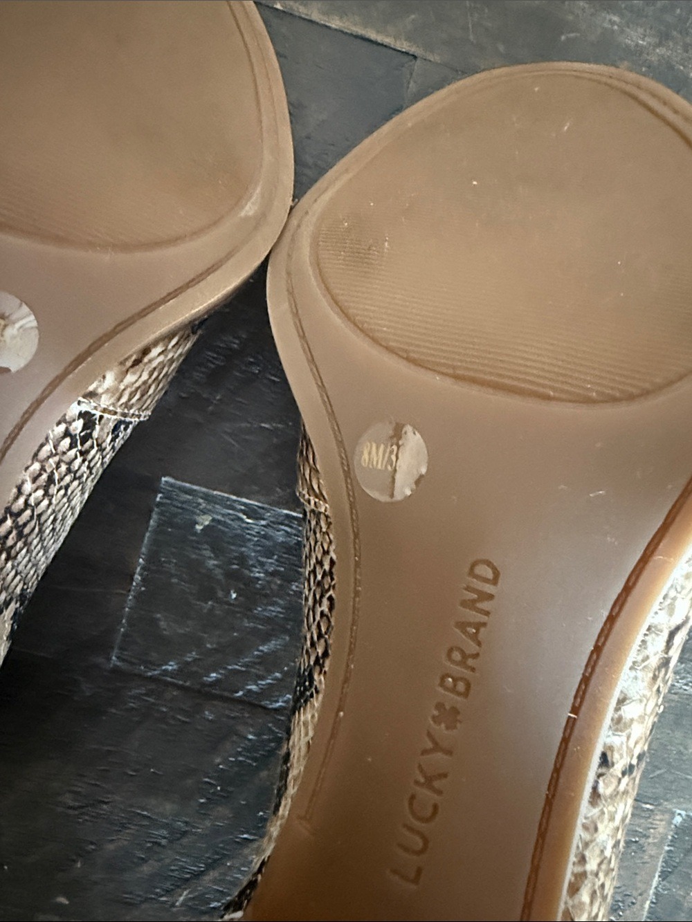 Lucky Brand Joal Tobacco Snakeskin Peep Toe Booties Heel 8 - Picture 6 of 9